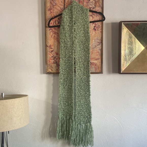 BOHO CHUNKY KNIT LONG WOVEN SCARF TASSELS SAGE MINT GREEN COZY WARM OS - Picture 8 of 14